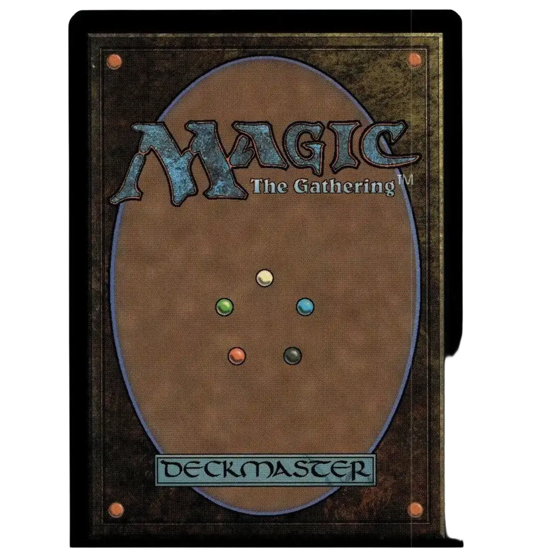 A brown magic the gathering turtle van foil card with vintage design and five colored mana symbols in oval pattern