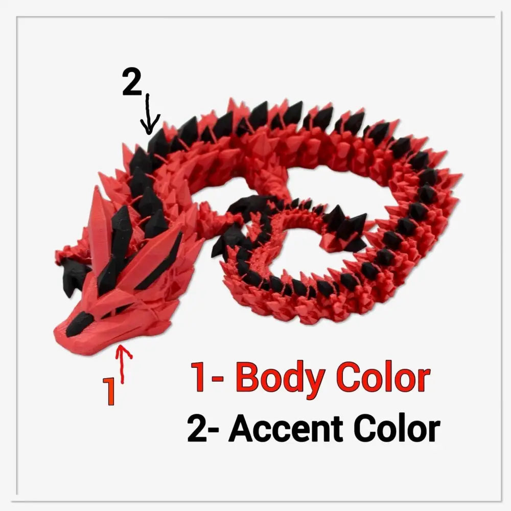 Red and black articulated dragon.