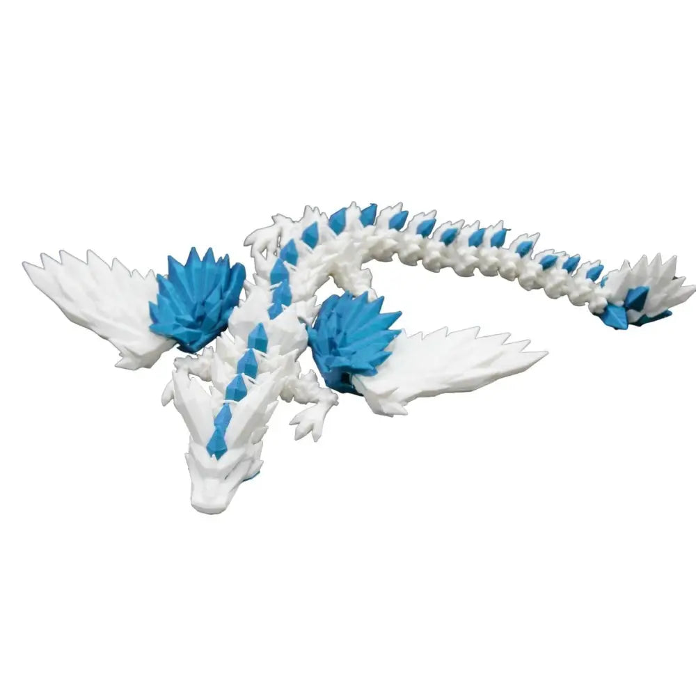 White and blue articulated dragon figurine.