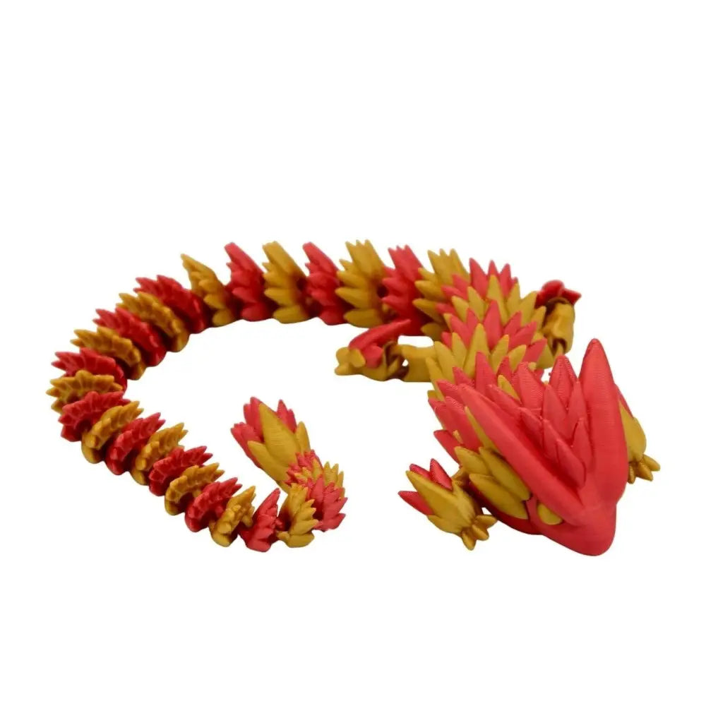 Articulated red and yellow dragon.