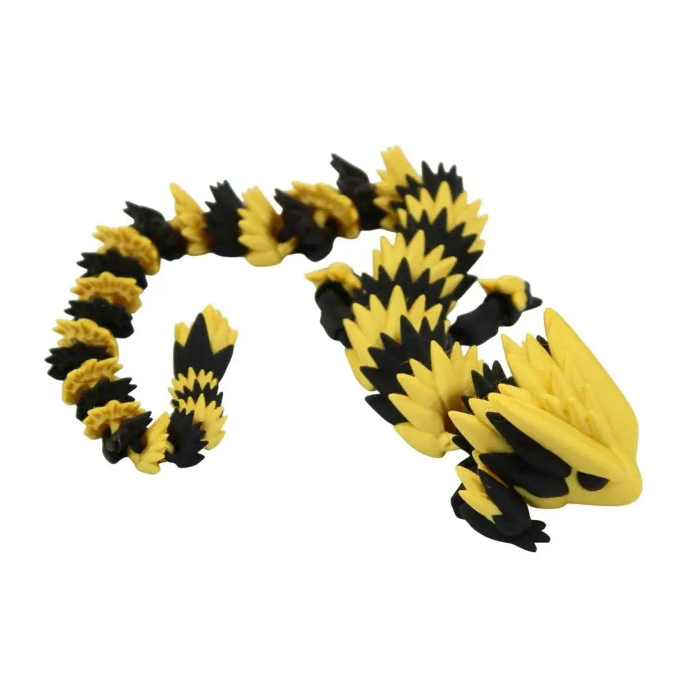 Articulated yellow and black snake toy.