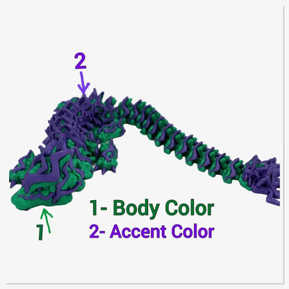 Green and purple articulated dragon.