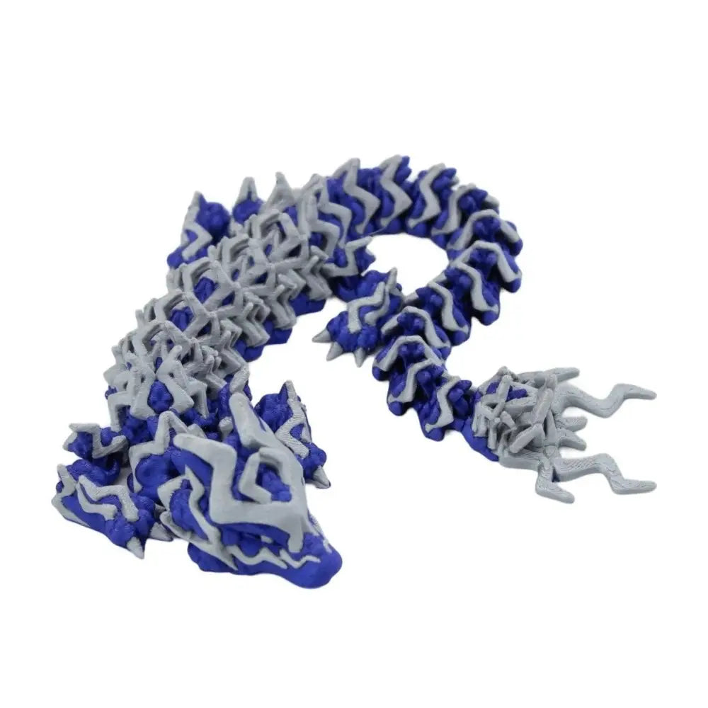 Articulated blue and gray dragon toy.