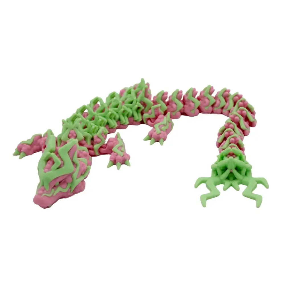 Pink and green articulated dragon.