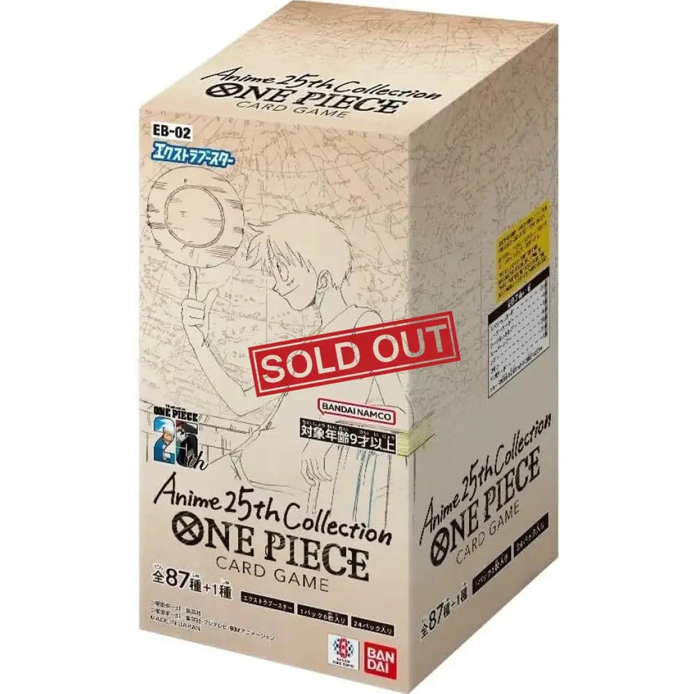 A collectible card game booster box for the Anime 25th Collection One Piece series.