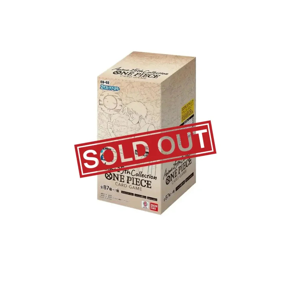 A box of One Piece Card Game: Anime 25th Collection trading cards.
