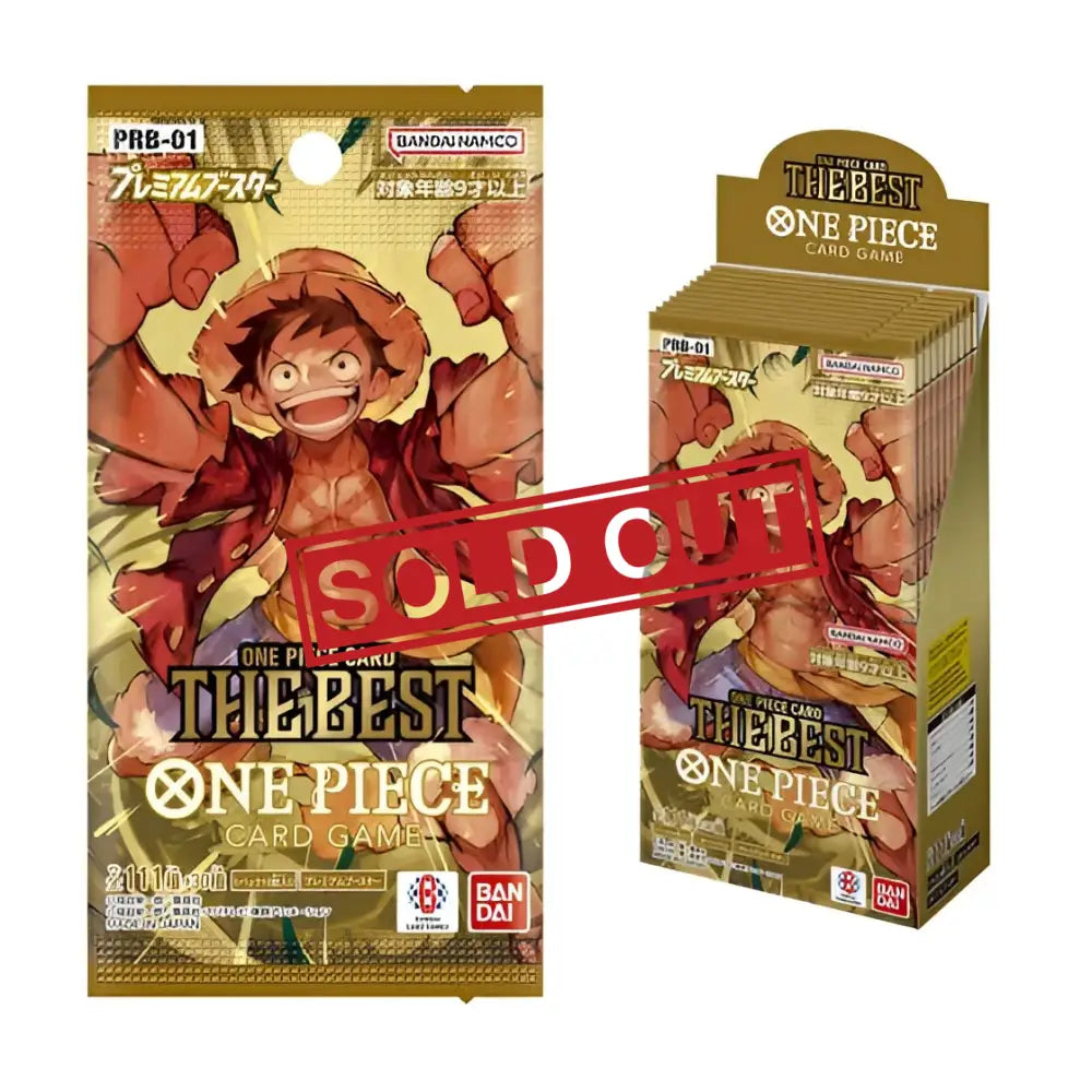 A collectible card game booster pack and display box featuring Monkey D. Luffy.