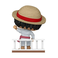 One piece straw hat pirates monkey d luffy funko pop vinyl figure wearing a beige straw hat with red band