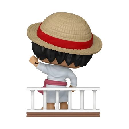 One piece straw hat pirates monkey d luffy funko pop vinyl figure wearing a beige straw hat with red band