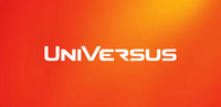 Orange and yellow gradient background with white ’universus’ logo.