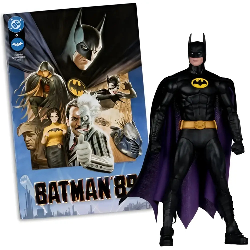 Page punchers W13 Batman 89 7-inch action figure with black suit, purple cape, gold belt, detailed sculpt, comic book style