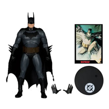 Black batman action figure in detailed gray suit and cape with brown belt from mcfarlane toys page punchers wave