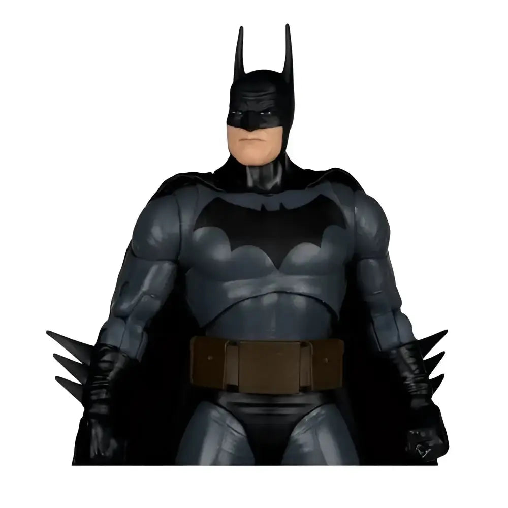 Black batman action figure with sculpted musculature, matte cowl, brown belt, spiked gauntlets from page punchers wave by mcfarlane toys
