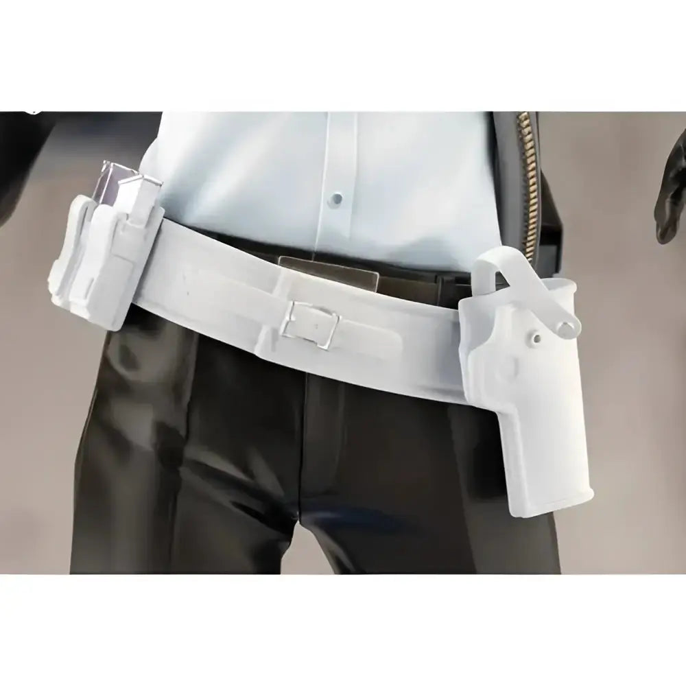 White plastic police belt with silver buckle and white handgun holster on persona 3 reload protagonist artfx statue