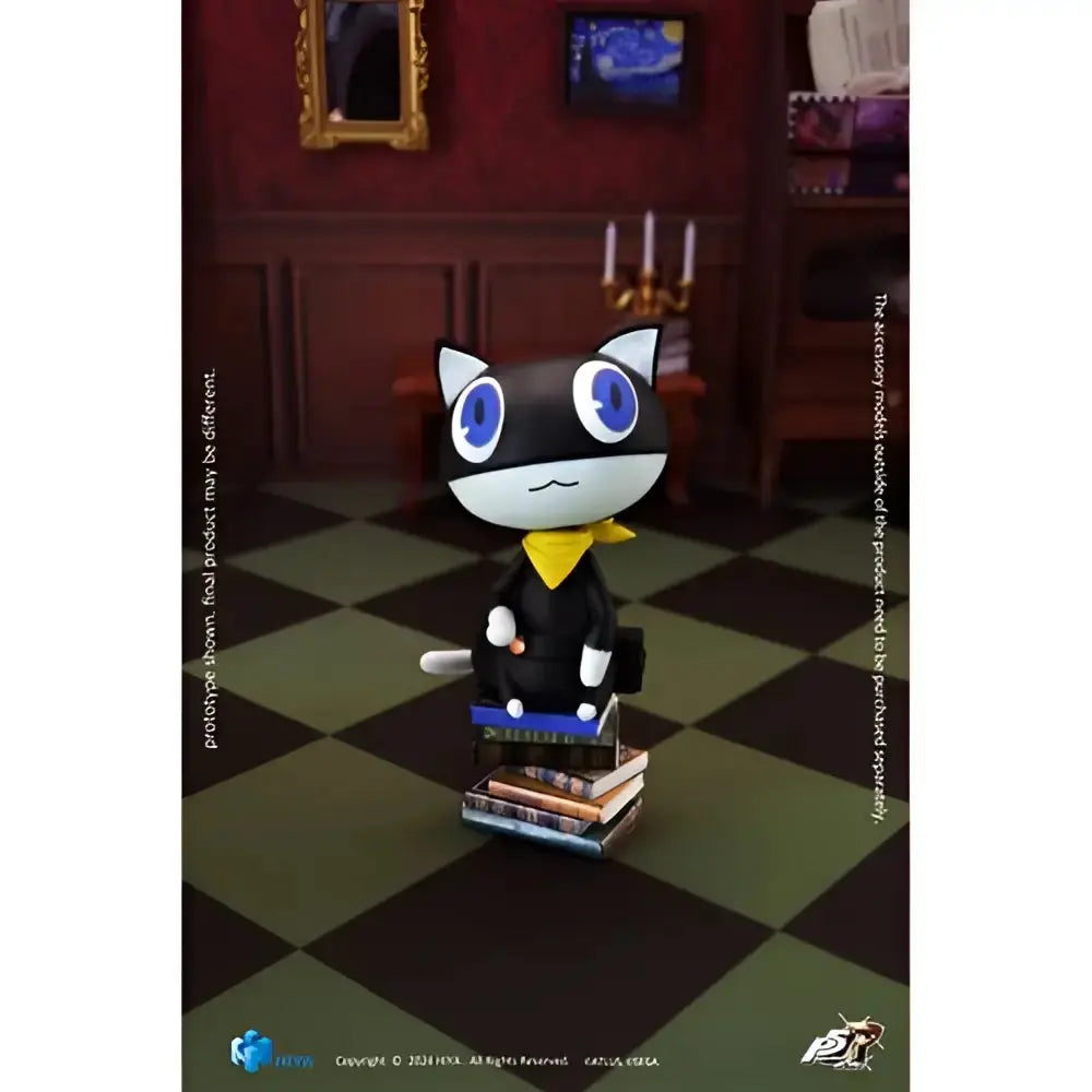 Persona 5 royal joker exquisite black and white cat figurine with blue eyes yellow scarf and black suit featuring interchangeable hands
