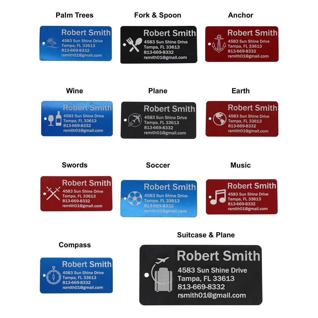 Personalized Aluminum Luggage Tag, Engraved Aluminum Tag - Travel Gift, Bag ID, Custom Images, Logos, Suitcase tag, Backpack tag - Alchemist Cards & Games