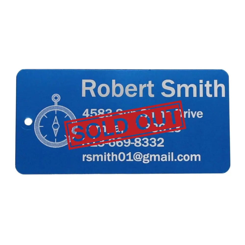Blue name tag.