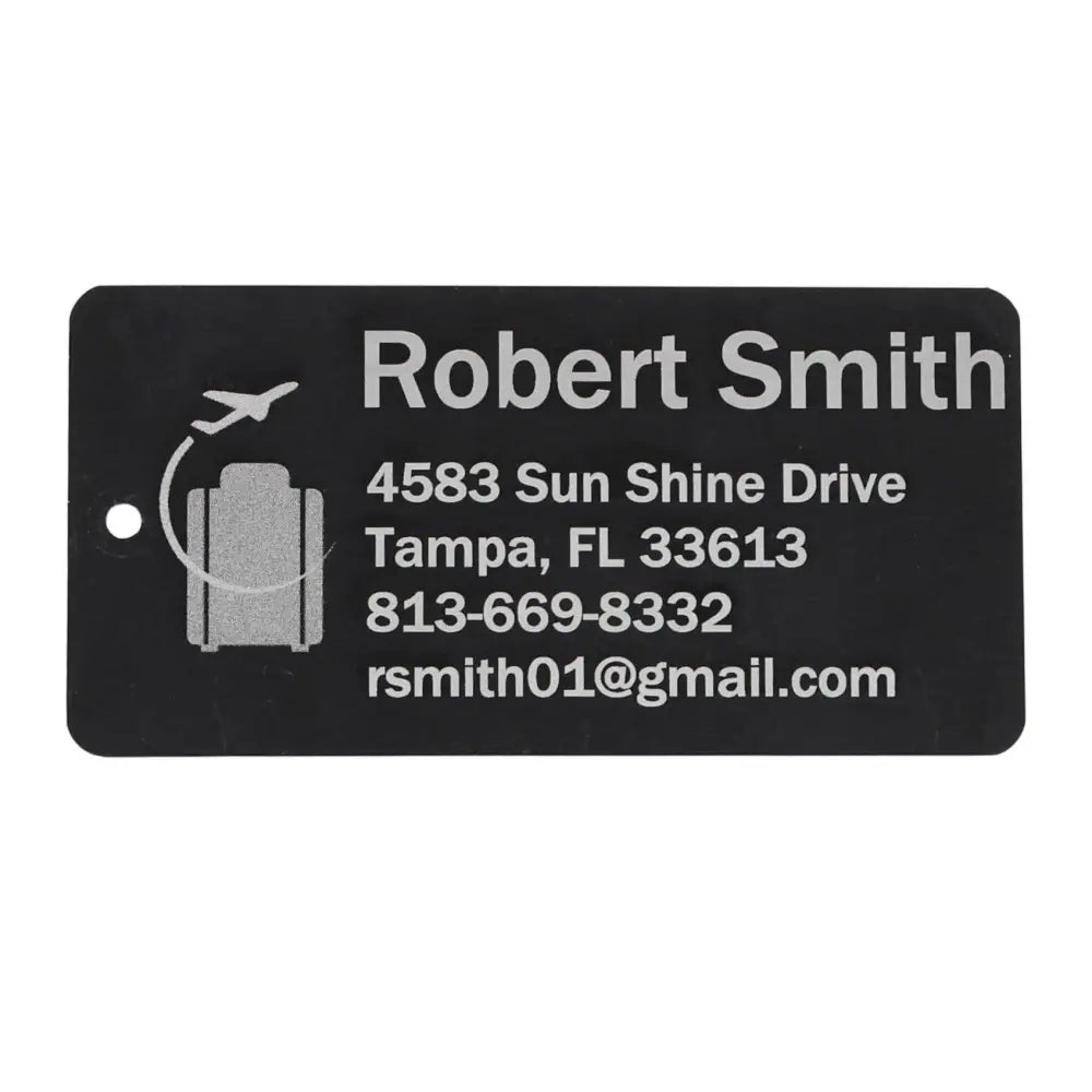 Black luggage tag.