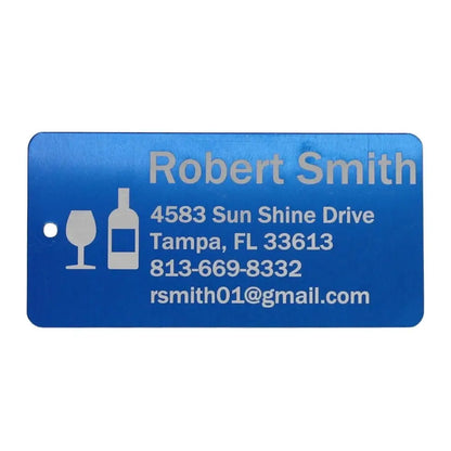 Blue name tag.