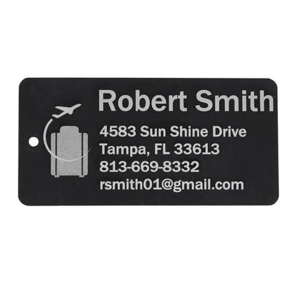 Black luggage tag.