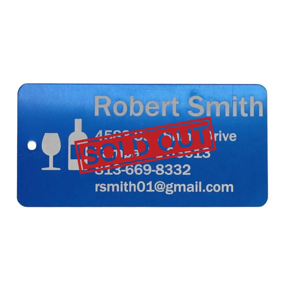 Blue name tag.