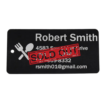 Black name tag.