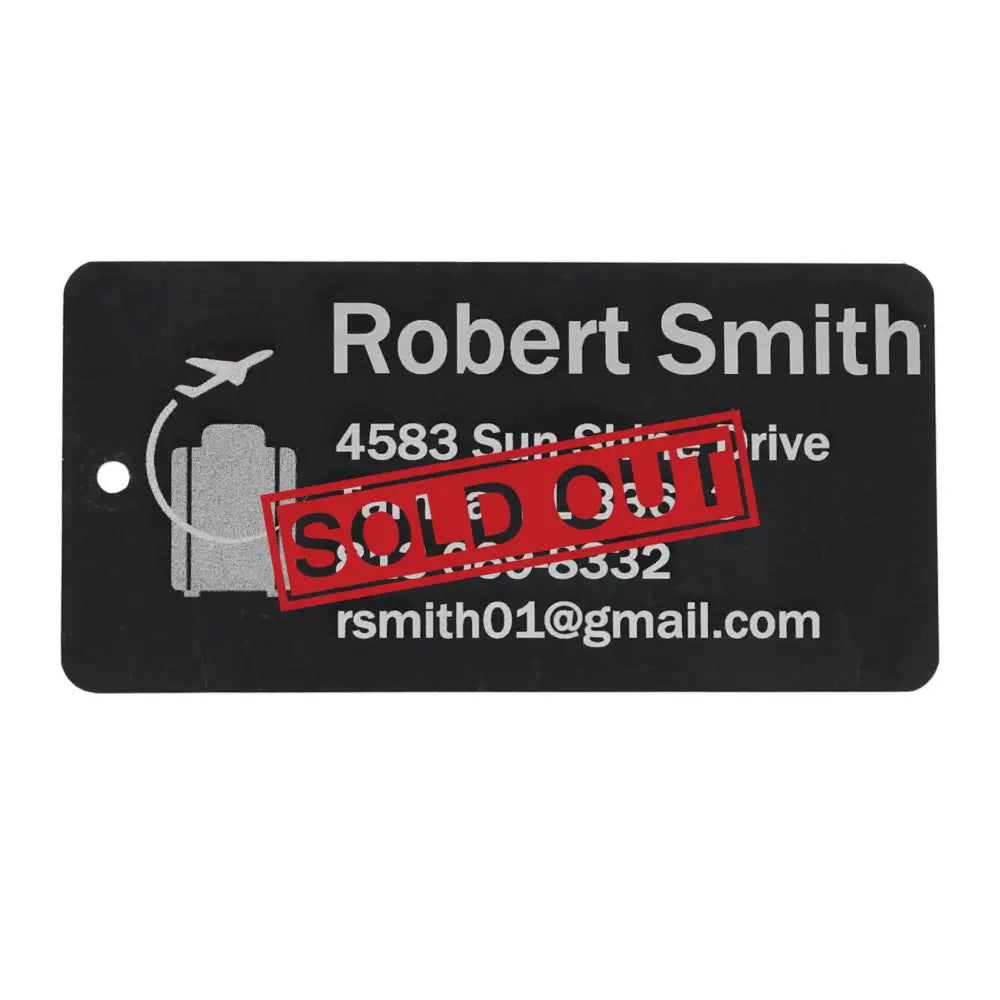 Black luggage tag.