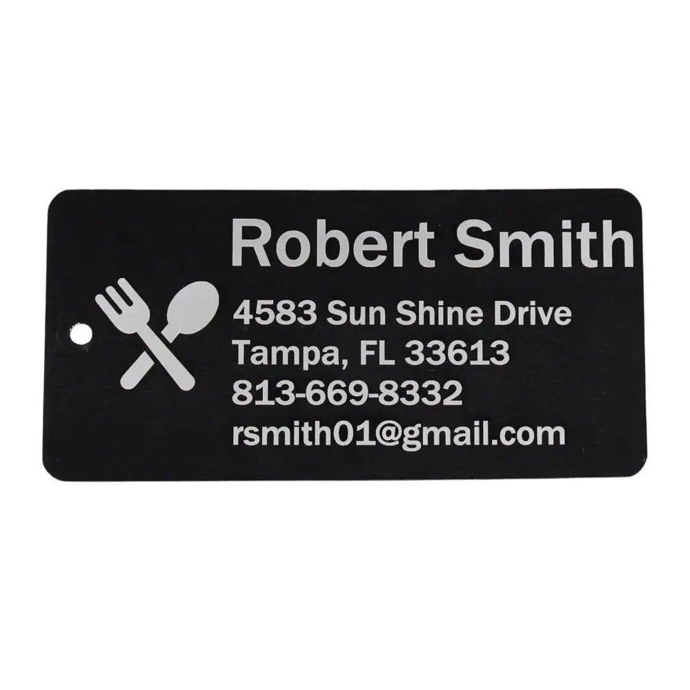 Black name tag.
