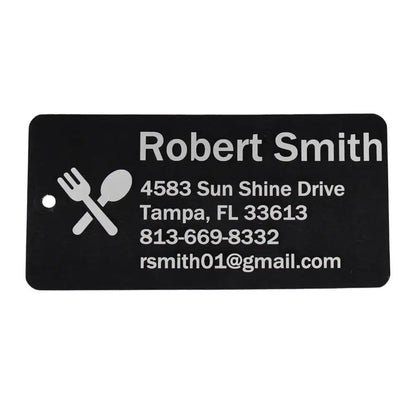Black name tag.