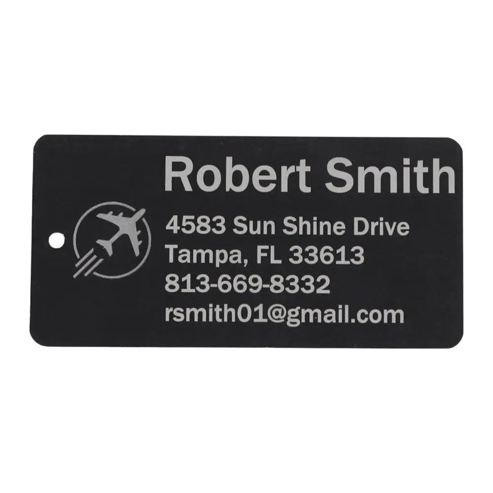 Black luggage tag.
