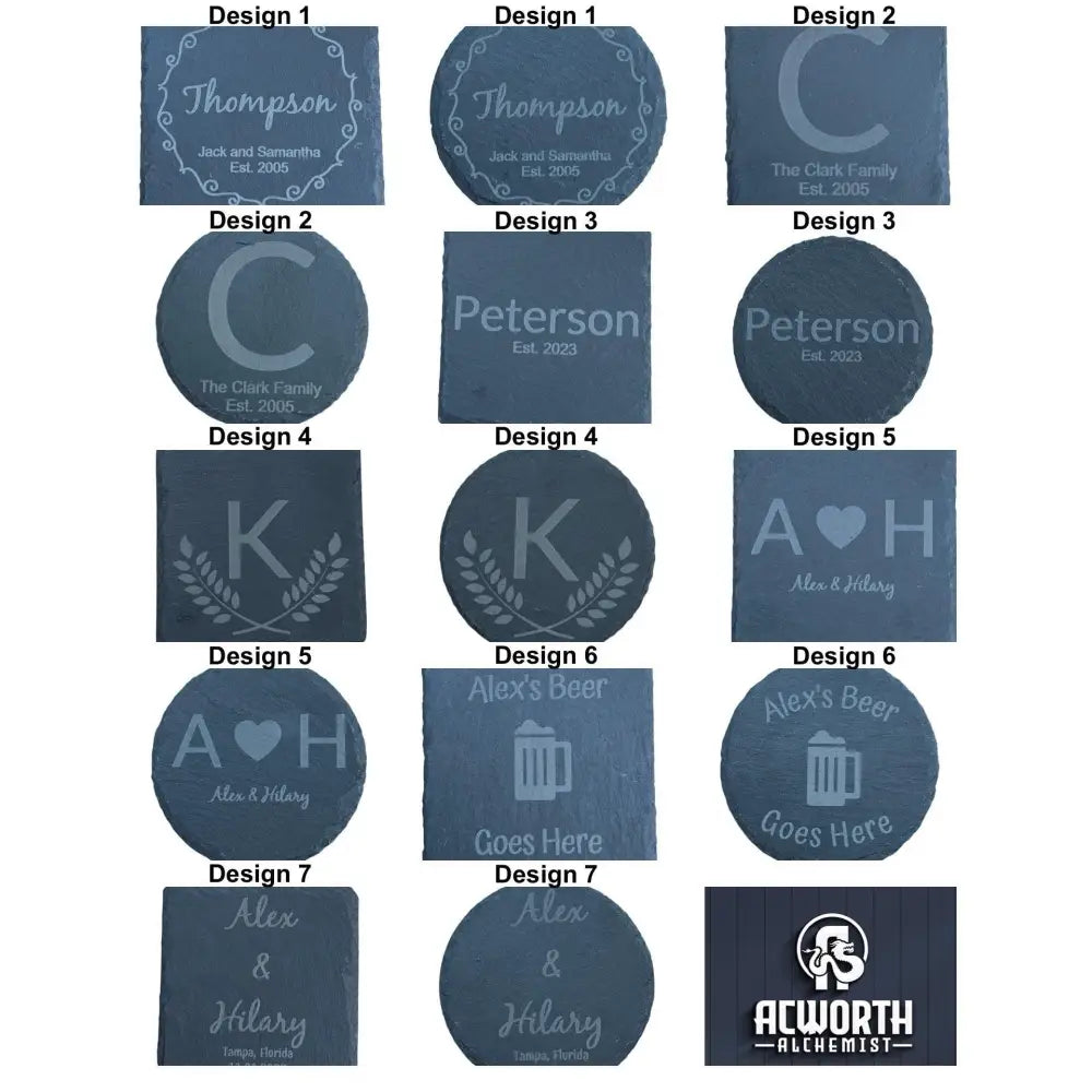 Engraved slate coasters.