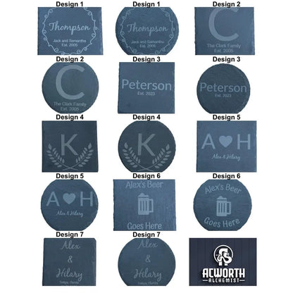 Engraved slate coasters.