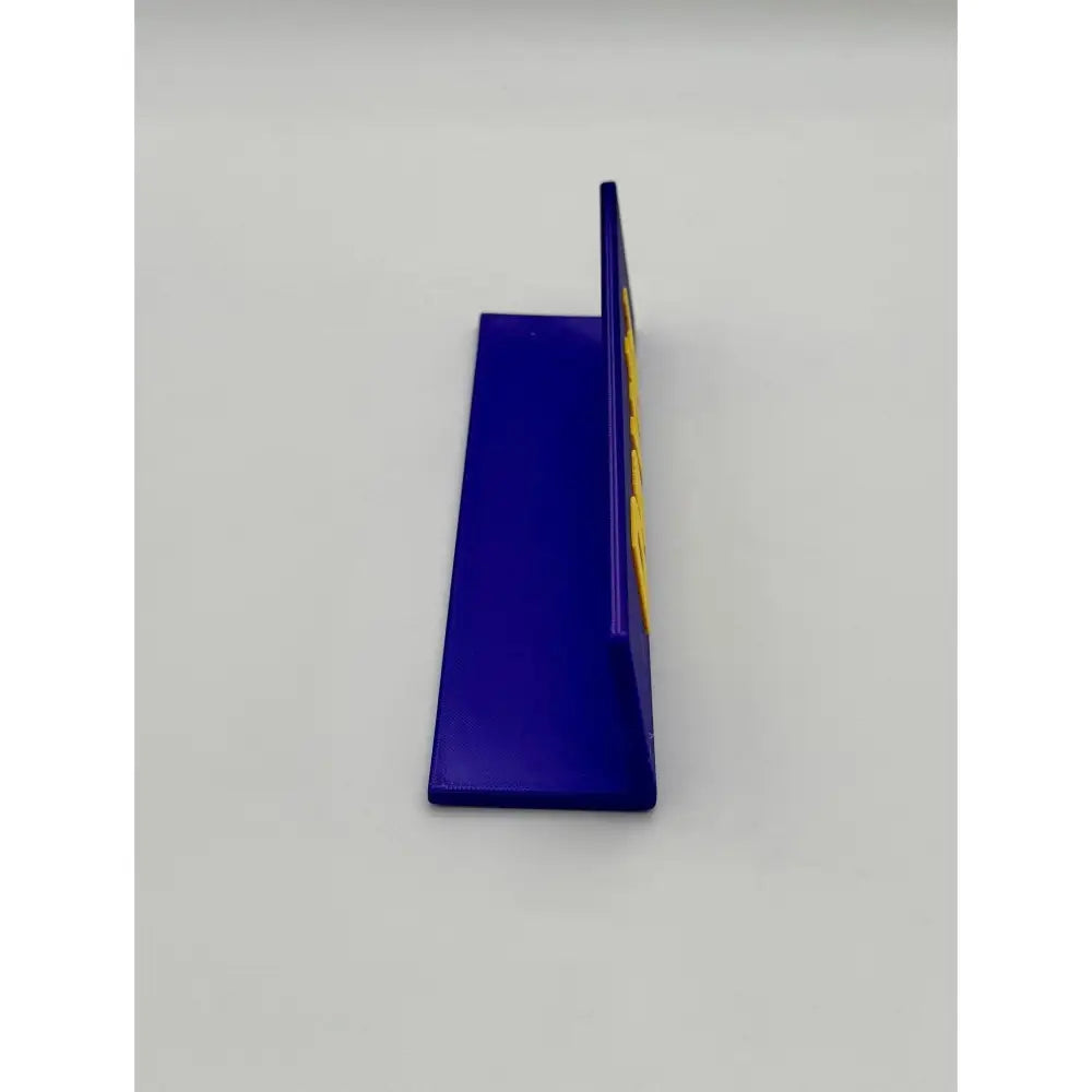 Blue and yellow display stand.
