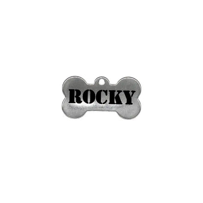 Dog tag shaped like a bone.