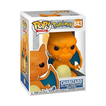 Orange vinyl charizard funko pop figure with blue wing accents packaged in a collectible funko pop box