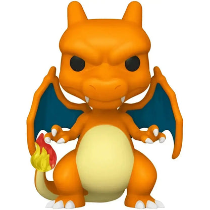 Pokemon charizard funko pop vinyl figure #843 featuring orange and cream charizard with blue wings and flame tail