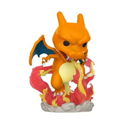 Pokemon charizard premium funko pop vinyl figure orange and yellow charizard with blue wings on red and orange flames base