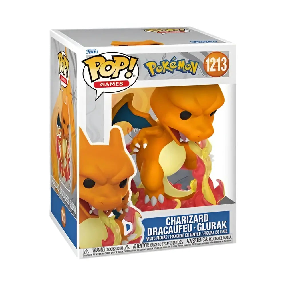Pokemon charizard premium funko pop vinyl figure in orange and yellow displayed in original games box