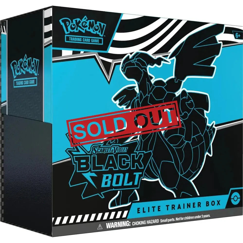 A ’Sold Out’ Pokémon Trading Card Game Scarlet & Violet Black Bolt Elite Trainer Box.