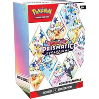 Pokémon tcg prismatic evolutions booster bundle box with vibrant diamond eeveelutions on colorful gradient background