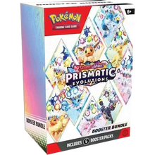 Pokémon tcg prismatic evolutions booster bundle box with vibrant diamond eeveelutions on colorful gradient background
