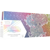Pokémon TCG prismatic evolutions super-premium collection box featuring a gray, diamond-patterned Eevee with gemstone accents