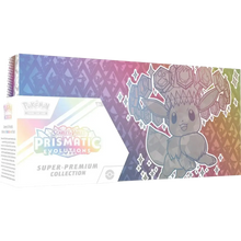 Pokémon TCG prismatic evolutions super-premium collection box featuring a gray, diamond-patterned Eevee with gemstone accents