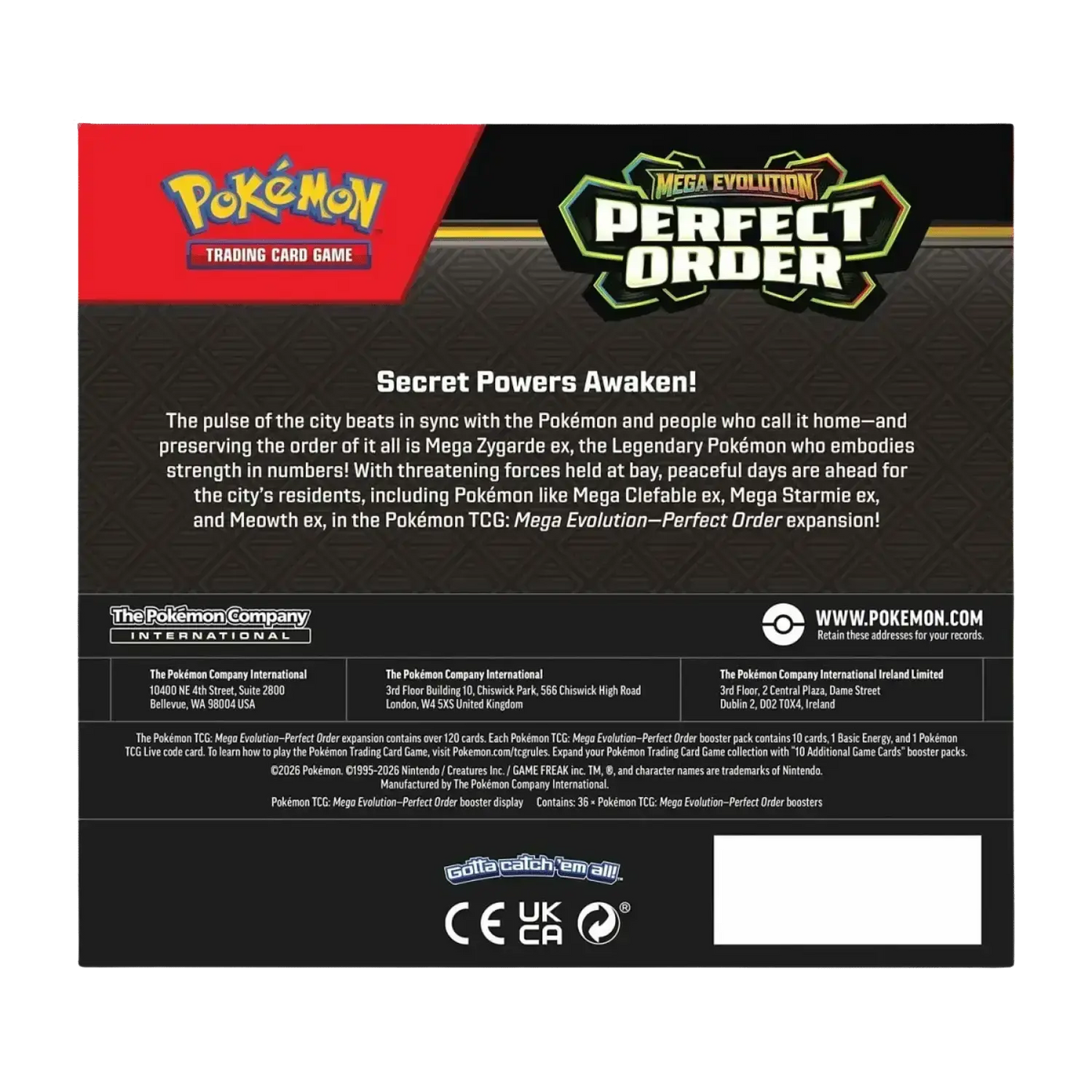 Pokémon trading card game mega evolution perfect order booster display box with black and red packaging and prismatic evolutions elite multiple booster packs