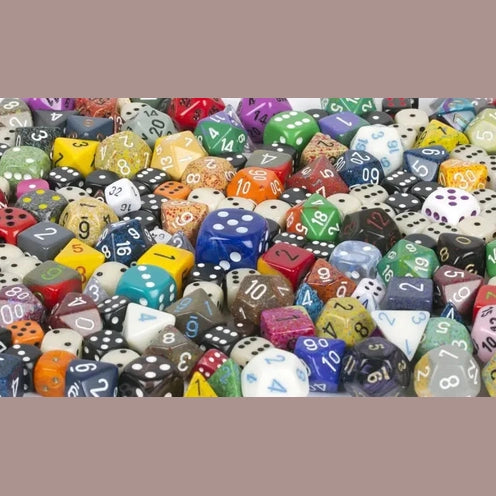 A large assortment of colorful, multi-sided dice.