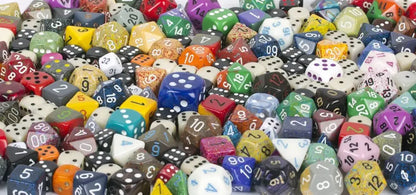 A large assortment of colorful, multi-sided dice.