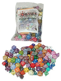 A large bag of assorted polyhedral dice.