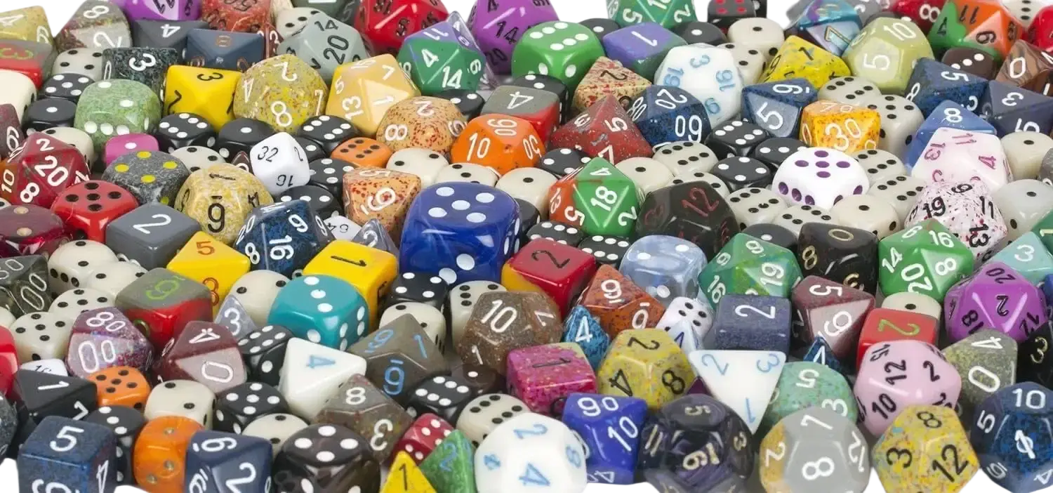 A large assortment of colorful, multi-sided dice.