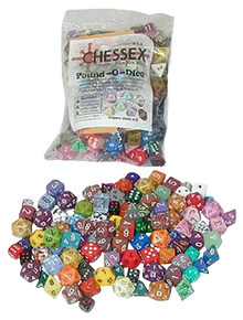 A large bag of assorted polyhedral dice.