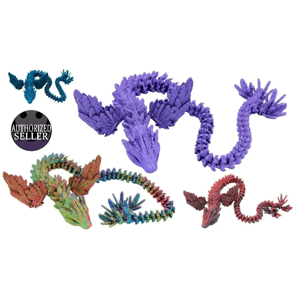 Articulated crystal dragon figurines.